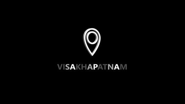 Visakhapatnam map location pin animation. Location rotation. White location the name of the place with the location has been displayed. Visakhapatnam Highlight GPS location tracking icon, 4k video