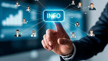 Business Person Touching Information Concept for the Idea of Data Technology and Communication.