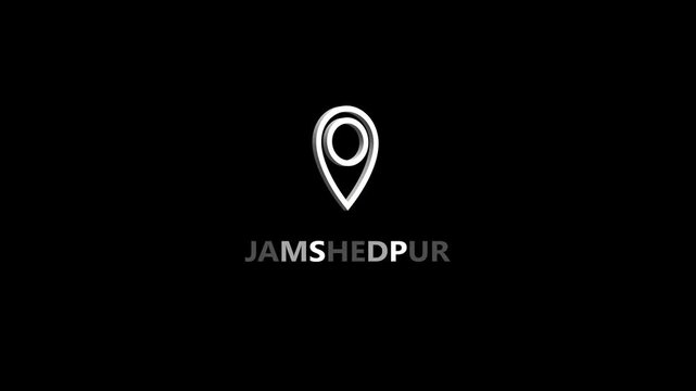 Jamshedpur map location pin animation. Location rotation. White location the name of the place with the location has been displayed. Jamshedpur Highlight GPS location tracking icon, 4k video