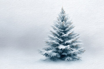 Snowy christmas tree winter scene fog hand painted watercolor