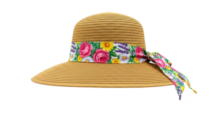 Straw sun hat with floral ribbon and bow straw hat