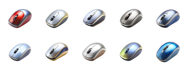 Collection of Computer mouse with a light isolated on transparent background