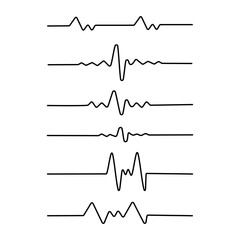 Cardiogram lines or radio waves on a white background. Animated cardiogram pulsation set.