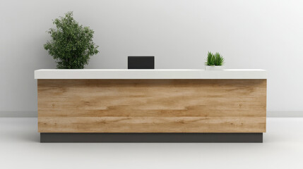 Real estate office reception counter mockup front interior registration copy space desk design indoor decoration front view decoration three-dimensional
