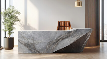 Real estate office reception counter mockup front interior registration copy space desk design indoor decoration front view decoration three-dimensional