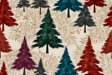 Seamless Forest Tree Pattern Illustration,Generative AI
