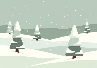 Winter Landscape with Thin Pines and Light Snow