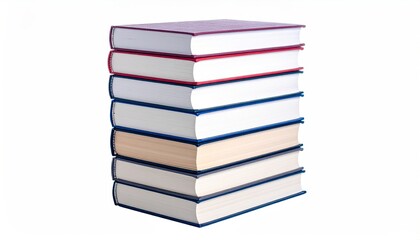 Stack Of Hardcover Books On White Background With Various Colored Spines And Covers Studio Shot Detailed View