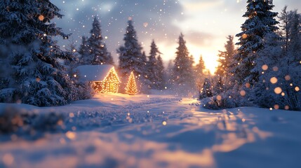 Ultradetailed cinematic winter landscape featuring large snowsculpted  2026  glowing with warm golden lights from inside