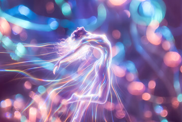 Obraz premium the generated art. a female figure made of energy threads