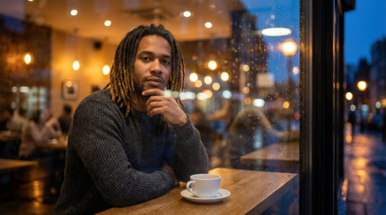 S&eacute;rie real life - Un jeune homme est photographi&eacute; &agrave; travers une vitre l&eacute;g&egrave;rement sale, avec des reflets lumineux