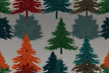 Seamless Forest Tree Pattern Illustration,Generative AI