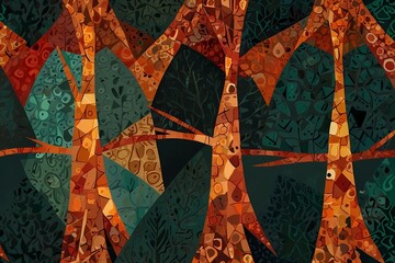 Seamless Forest Tree Pattern Illustration,Generative AI