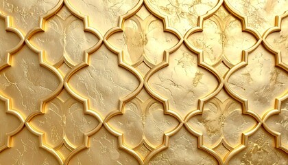 Golden Geometric Lattice Pattern on Marbled Metallic Background