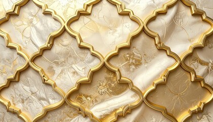 Golden Geometric Lattice Pattern on Marbled Metallic Background