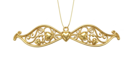 Ornate gold necklace with heart pendant on black image