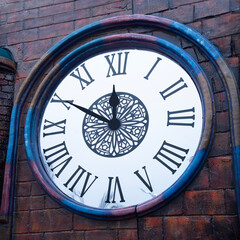 Big dark brick tower clock