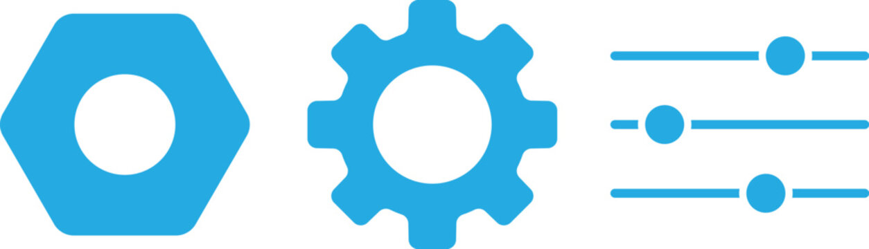 parameters and setting icons set vector on transparent background. Settings icon with gear and sliders for configuration and control panel
