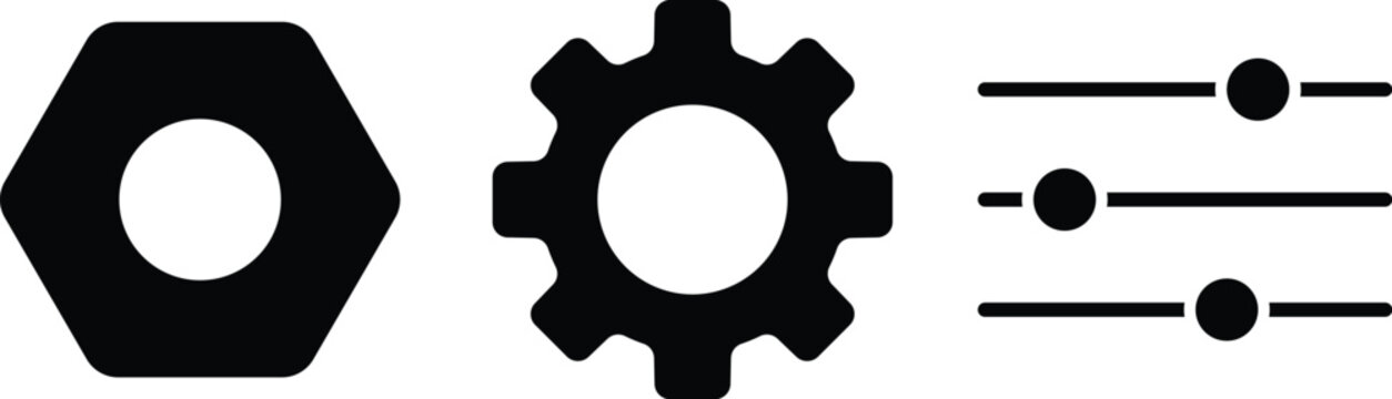 parameters and setting icons set vector on transparent background. Settings icon with gear and sliders for configuration and control panel
