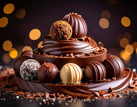 Chocolats de No&euml;l dans un cadre festif. Generated image. 