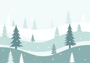 Soft Blue Winter Hills with Snow and Pines