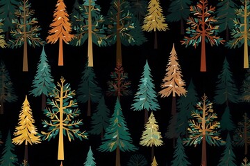 Seamless Forest Tree Pattern Illustration,Generative AI
