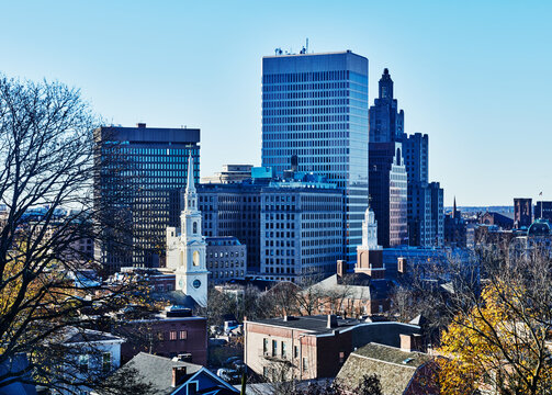 Downtown Providence, Rhode Island skyline, as seen from Prospect Terrace Park.