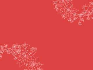 ポインセチアとサンキライの線画フレーム④白