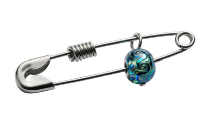 Silver safety pin with blue green swirl bead jewelry