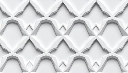White Geometric Tile Pattern with Faceted Diamond and Hexagonal Relief