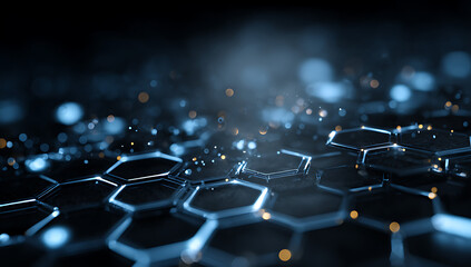 Obraz premium A close-up of hexagonal shapes with blue glowing