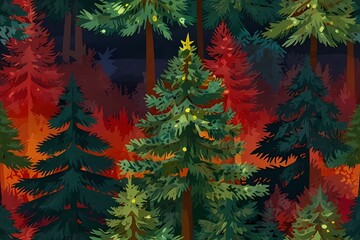 Seamless Forest Tree Pattern Illustration,Generative AI