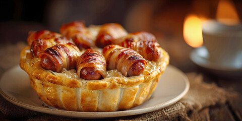 Pigs in Blankets Pie: Savory Christmas Snack, ai generated.