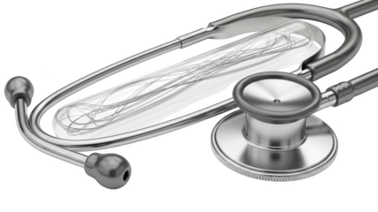 Stethoscope and medical implant on black background