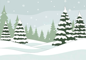 Mountain Winter Landscape with Frosted Pines