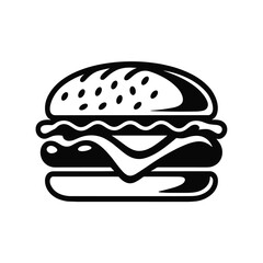 Black and white illustration of a hamburger on
