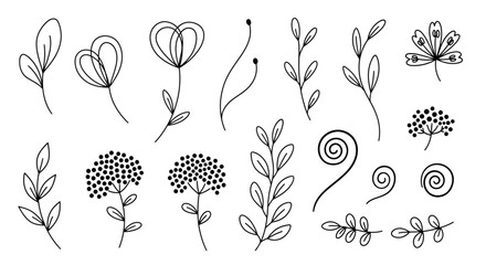 Botanical Line Art Collection - Delicate Floral and Leaf Illustrations. © Dika