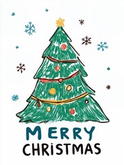 Childlike christmas tree drawing wishing merry christmas holiday