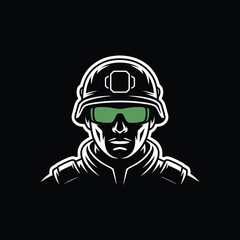 Illustration of a soldier wearing a helmet and green sunglasses