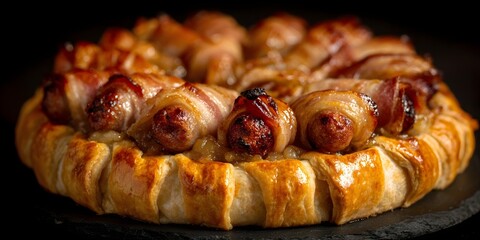 Pigs in Blankets Pie: Savory Christmas Snack, ai generated.