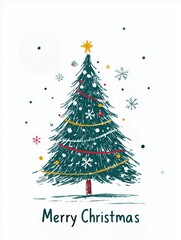 Christmas tree drawing with merry christmas text