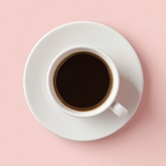 Black coffee in white cup on pink background
