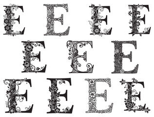 DECORATIVE FLORAL LETTER E SILHOUETTE