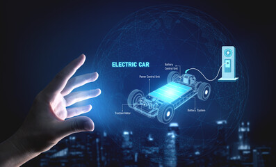 Structure of electric car showing battery system, traction motor, control units, and charging station for understanding EV functionality and energy flow Vouch