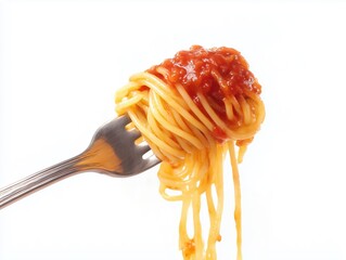 Spaghetti with tomato sauce twirling on a fork