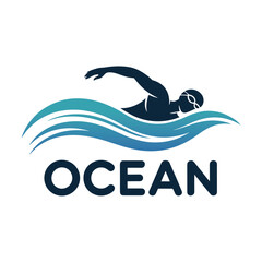 Ocean logo with swimmer silhouette on wave