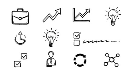 Collection of Business and Strategy Icons for Presentations and Infographics.