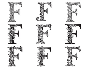 DECORATIVE FLORAL LETTER F SILHOUETTE