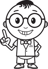 Smart Kid Icon: A charming cartoon depiction of a smart child, exuding intelligence with glasses and an upraised finger. 