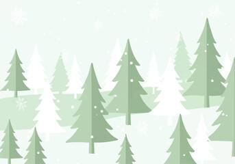 Calm Winter Hillside with Tall Slender Pine Trees and a Soft Colorful Sky Gradient